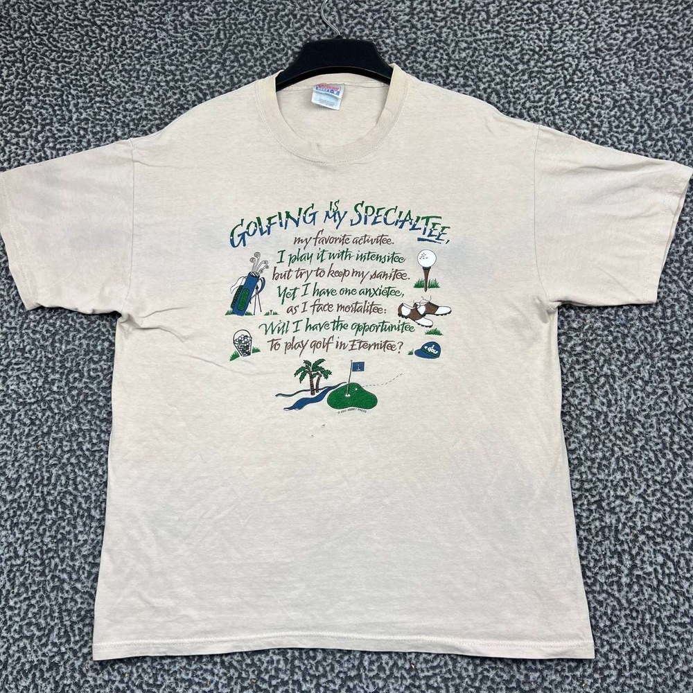Vintage Golfing My Specialtee Tan Graphic Shirt Men Large Hanes Beefy-T L